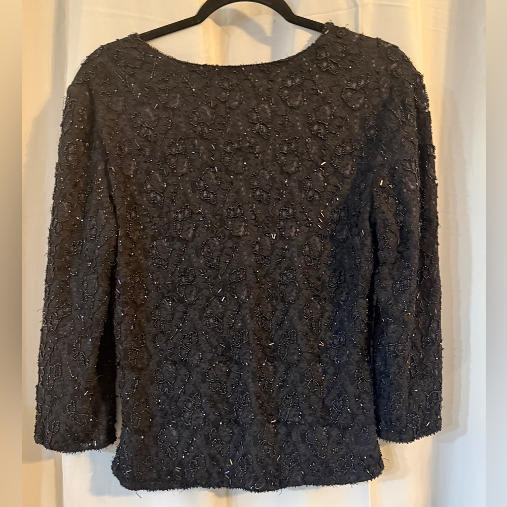 Vintage Beaded Black Top | Classic Creations | 90s Evening Blouse | M - Picture 4 of 12